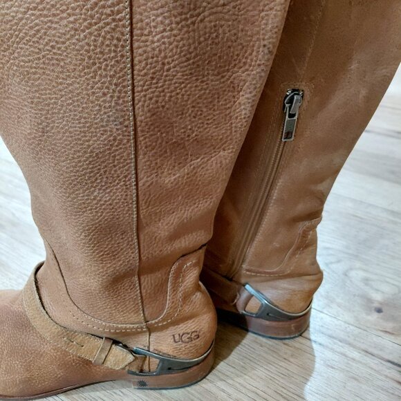 Ugg Womens Channing Tall Brown Leather Riding Boots Western Buckle Zipper Size 8 - Picture 5 of 8